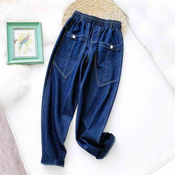 I jeans larghi a gamba larga delle donne estive erano pantaloni sottili a nove punte Salopette casual Harem Collapse Free 210527