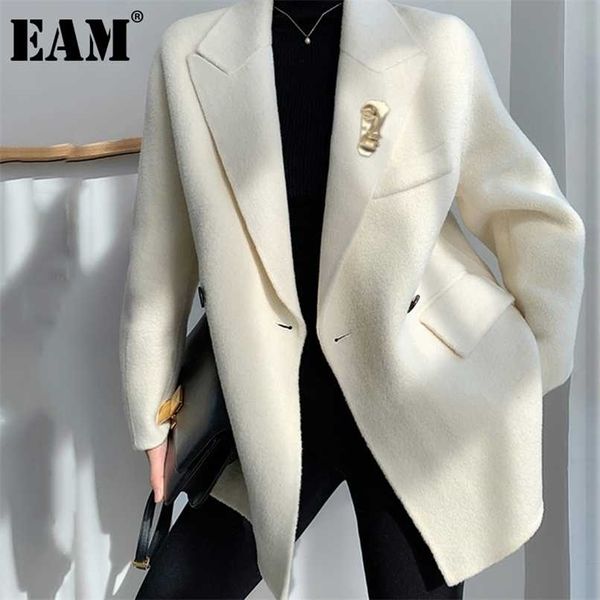 

[eam] loose fit white brief temperament woolen coat parkas long sleeve women fashion autumn winter 1dd3859 211021, Black