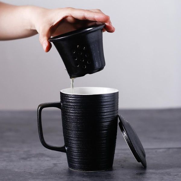

mugs pottery coffee mug with lid large capacity ceramic filter tea cup office table simple bottle for water travel teacup dinkware