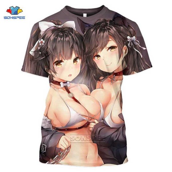 SONSPEE été chaud Sexy corps dessin animé Loli t-shirt homme impression 3D Anime jeu Azur Lane t-shirt femmes vêtements de sport Harajuku Style haut X0621