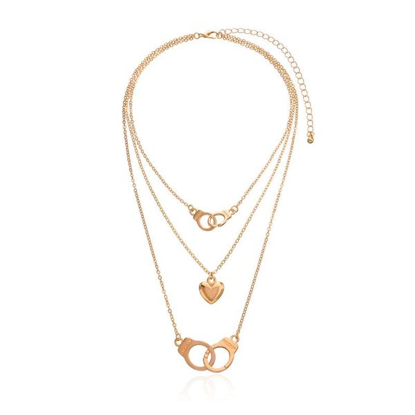 

pendant necklaces vintage multilayer choker heart handcuff chain necklace for women girl gold silver color party fashion jewelry gift