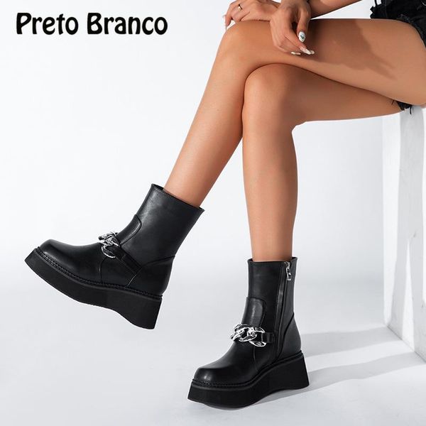 

boots preto branco 6cm heels special for women's british wind tube motorcycle short plush large 41-43 pym, Black