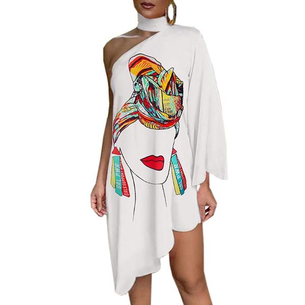 

casual dresses summer women ruffle one sleeve off shoulder dress beach loose print plus size mini 2021 female retro holiday, Black;gray