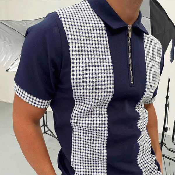 

pure pattern men's zipper polo t shirt comfortable breathable fashionable cool daily travel work party, White;black