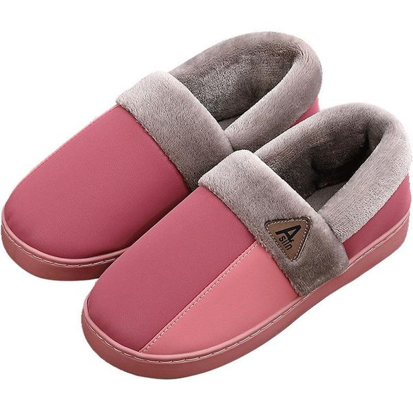 

slippers 2021 women winter plush non slip indoor for slipper leather house shoes waterproof sewing warm fur, Black