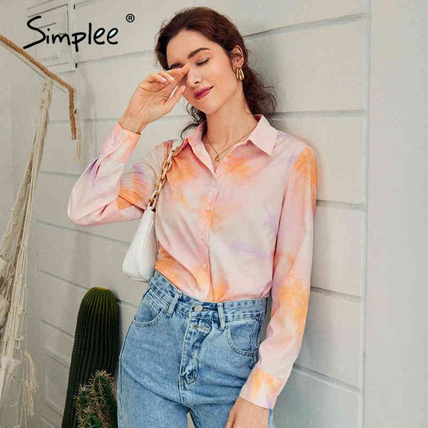 

casual tie-dyed long sleeve autumn winter vintage women shirt high fashion streetwear female print blouse 210414, White