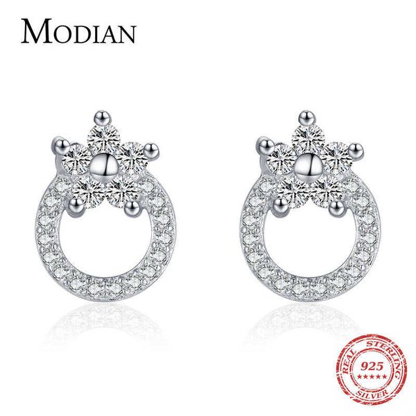 

100% real 925 sterling silver plant flower round fashion stud earrings for women wedding statement fine jewelry 210707, Golden;silver