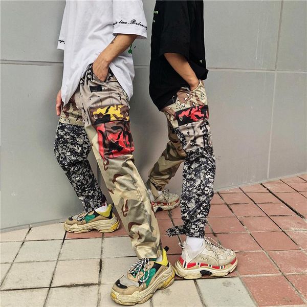

women's pants & capris 2021 summer nwomen's high waist camo patchwork korea ulzzang pockets panelled cargo loose sweatpants jogger, Black;white