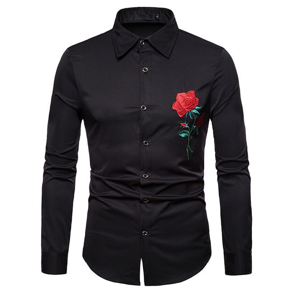 

men's dress shirts youyedian autumn winter luxury casual gold embroidery long sleeve shirt blouse arrival 3log, White;black