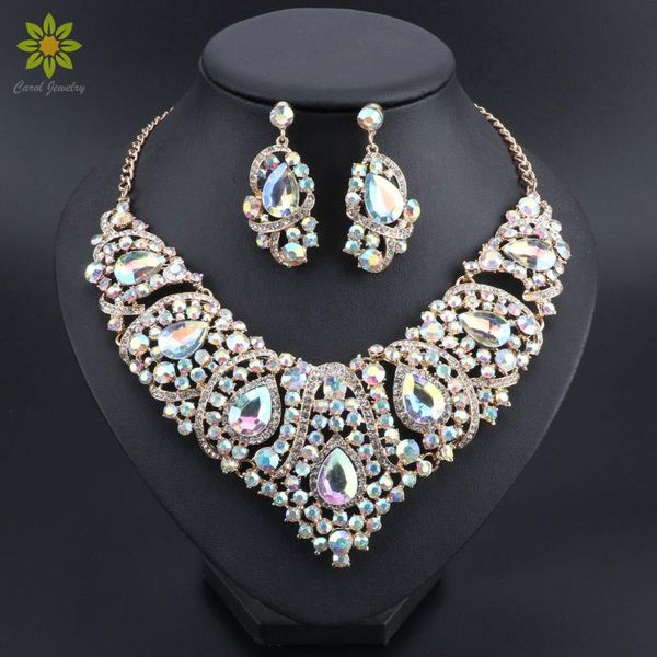 

earrings & necklace 2021 charm wedding jewelry crystal rhinestones water drop set for women fashion bridal sets, Silver