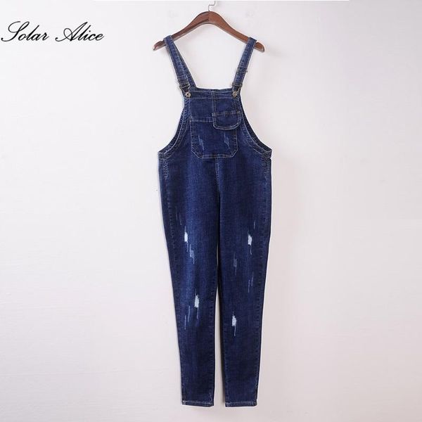 

women's jeans 2021 spring girls ankle-length overalls thin students mid waist pencil bib pants scratched trousers, Blue