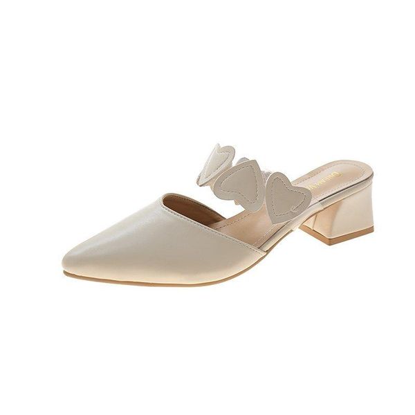 

summer fashion women pointed toe slipper black beige square heels outsides ladies slides beach mules shoes slippers