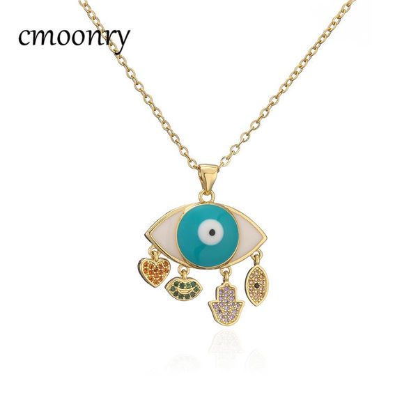 

pendant necklaces cmoonry trendy oil dripping evil eye necklace for women girl cute heart lip palm charm gold chian gift, Silver