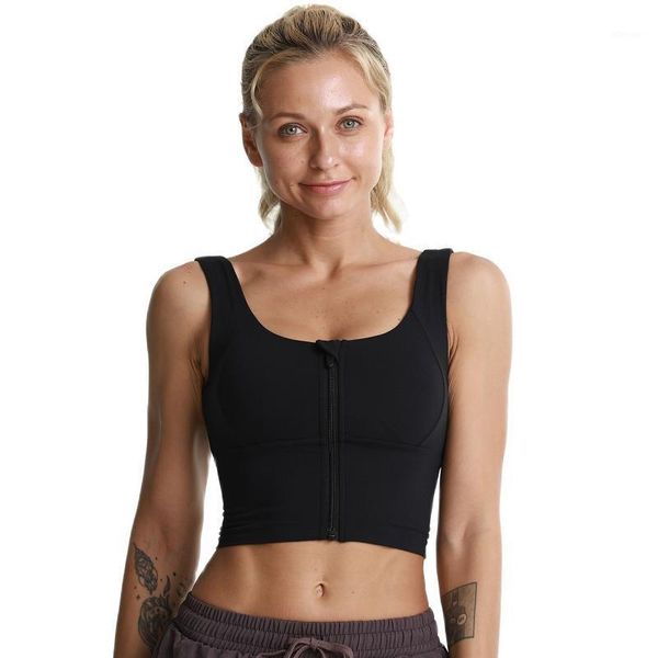 

bustiers & corsets sports bra cropped high impact support zipper crop women gym underwear running workout fitness tank yoga vest, Black;white