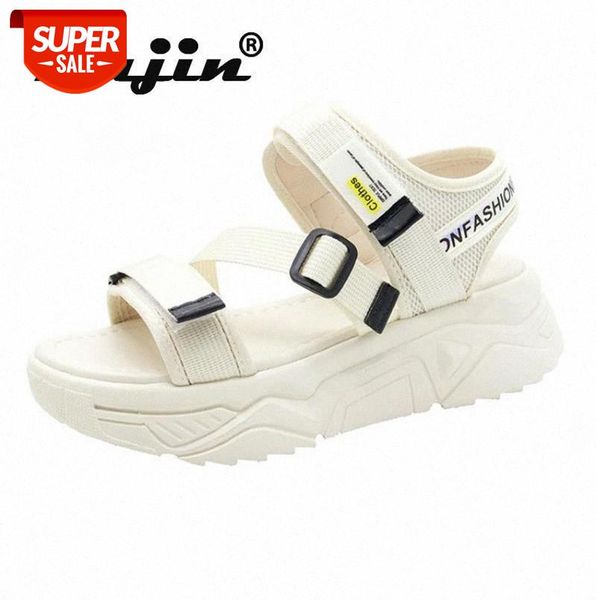 

fujin sandals women's 2020 summer soft bottom rome slides fashion platform student flat thick #xc0b, Black