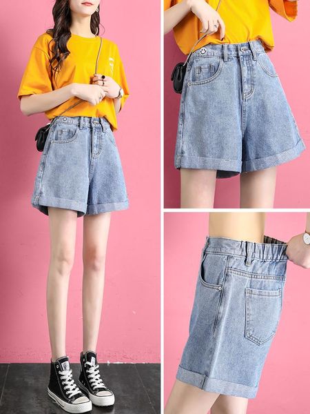 

women's shorts high waist jeans female loose summer of 2021 the thin section wide-legged pants show, White;black