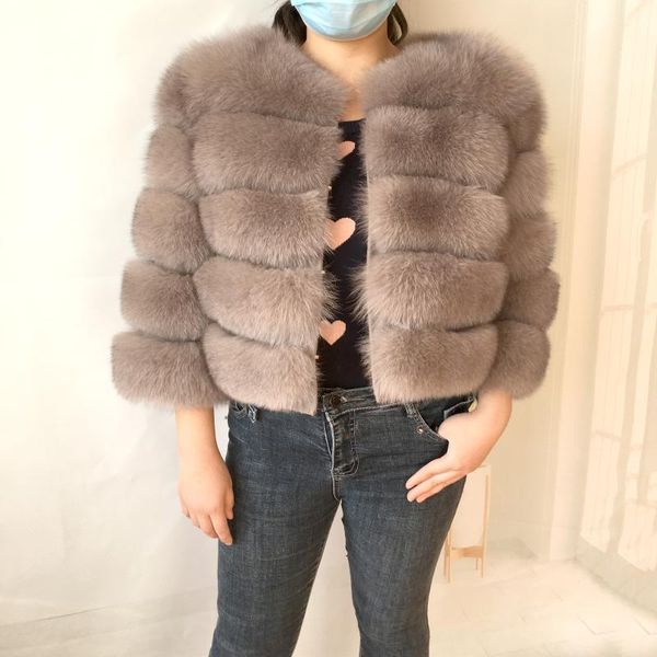 

women's fur & faux real coat natural winter warm style 50cm short, Black