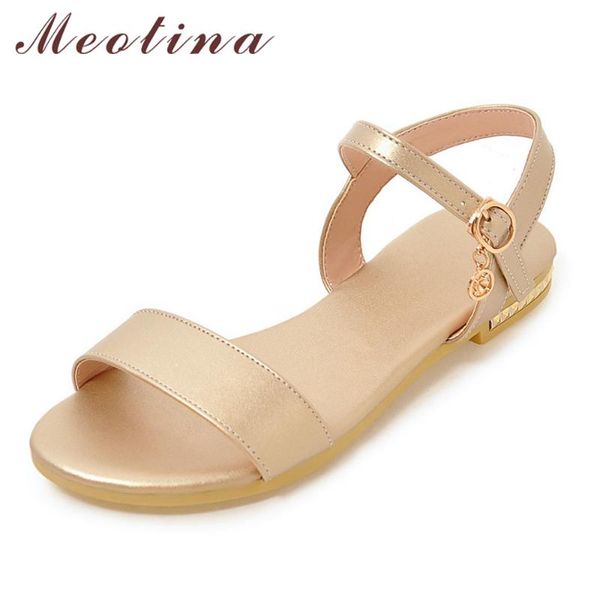 

meotina shoes women 2021 summer sandals flat open toe buckle causal ladies fashion flats gold sliver 9, Black