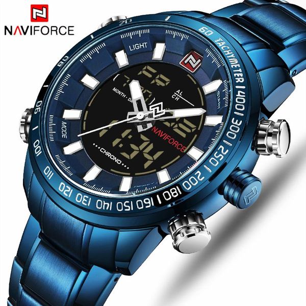 

wristwatches naviforce brand watch men fashion quartz analog led digital men's full steel waterproof sports watches relogio masculino, Slivery;brown