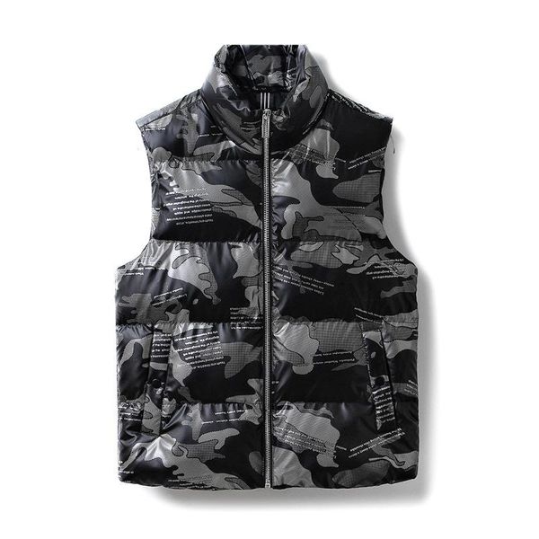 

men's vests 2021 winter men parka vest waistcoat camouflage sleeveless jackets warm casual cotton, Black;white