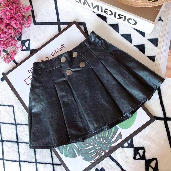 

skirts spring autumn girls pu skirt baby pleated kids mini children streetwear fashion black 4 snap 3 to 12 yrs1, Blue