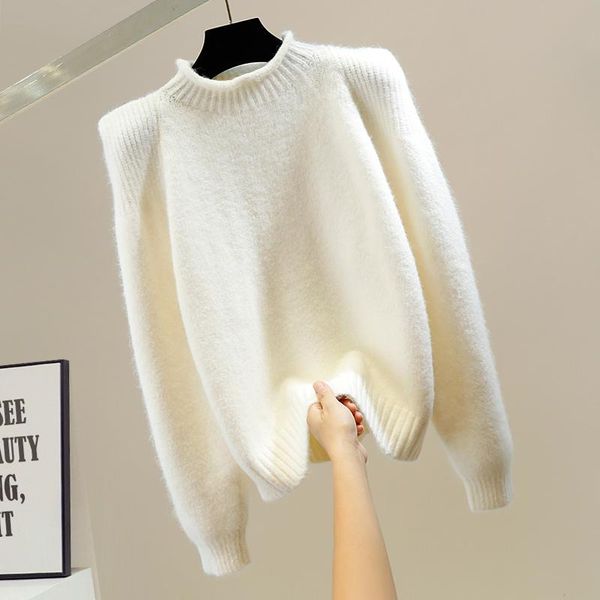 

women's sweaters 2021 pleated turtleneck women casual knitting pullover pure color all-matching loose lady witner thickened, White;black