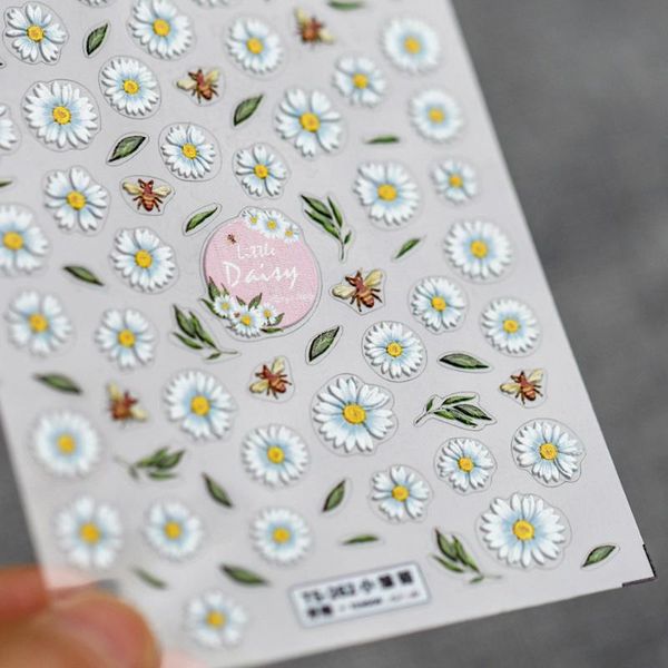 

butterfly flower embossed nail art stickers small outline daisy self-adhesive polish manicure decal accessories & decals, Black