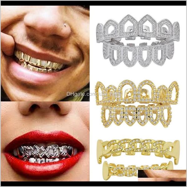 

grillz, body drop delivery 2021 18k gold hip hop full diamond hollow teeth grillz dental iced out fang grills braces tooth cap vampire cospl, Black