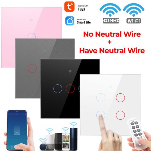 

smart home control wifi wall touch switch eu no neutral wire required light 1 2 3 4 gang 220v tuya support alexa google