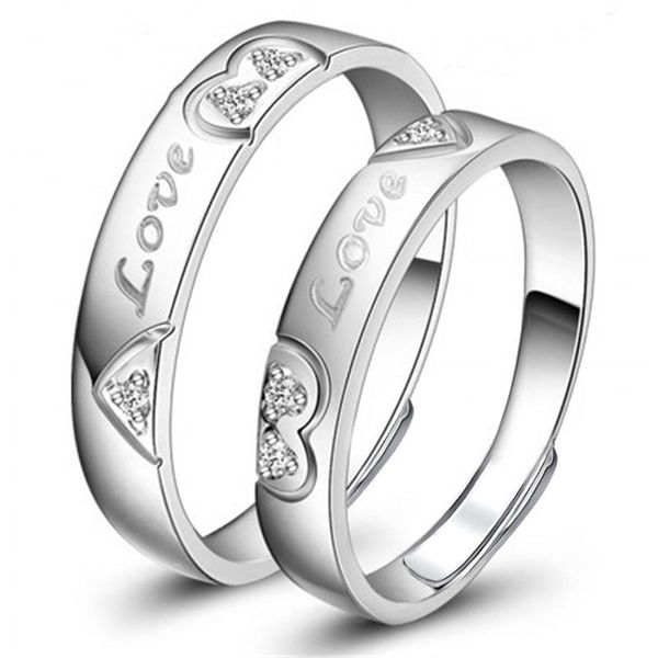 

charm heart letter couple rings for lovers fashion wedding engagement adjustable valentine gift wholesale cluster, Golden;silver