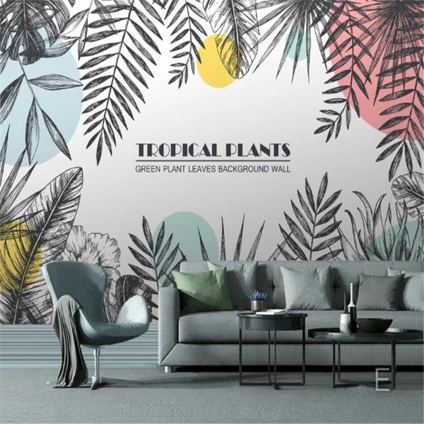 

wallpapers milofi custom 3d wallpaper mural european modern minimalist hand-painted tropical plants tv background wall decorative painting