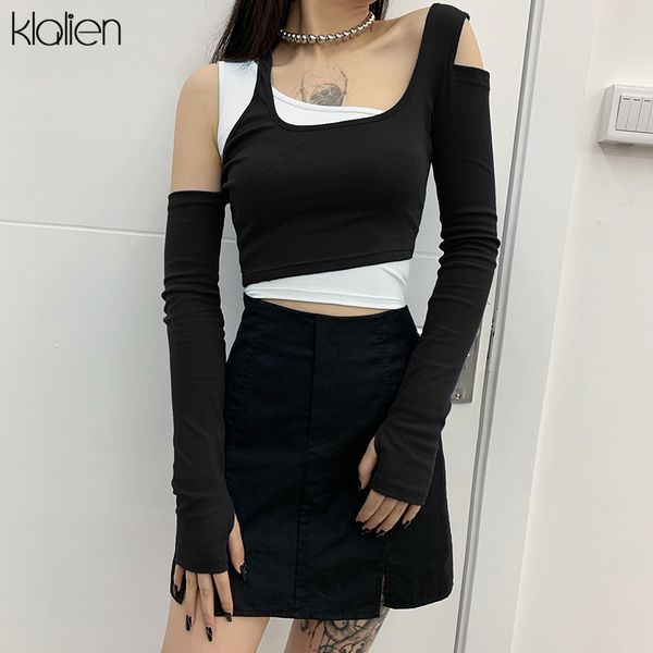 

simple basic cotton t shirt women autumn elegant casual office lady top slim elastic wild streetwear t shirt 2021 newPlus size clothes, Black