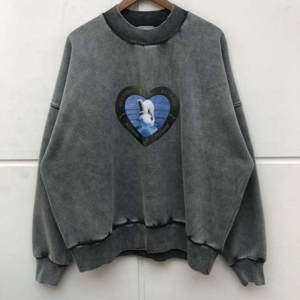 

heavy dust polar bear printing we11done sweatshirts men women welldone crewneck hoodie, Black