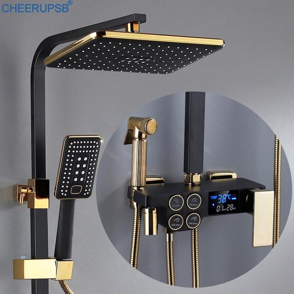 

cold mixer shower system bathroom thermostatic led digital set wall mount spa rainfall bath faucet square head grifos sets