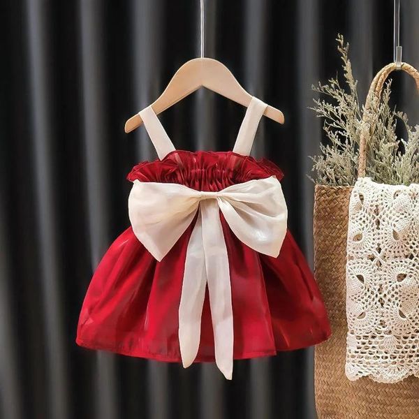 

girl's dresses vidmid baby girls bow sweet dress summer children's kids yarn princess foreign style cotton p5357, Red;yellow