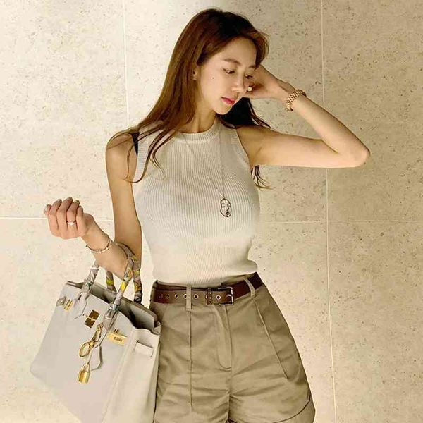 

summer korean slim knit + fashion casual shorts set, White