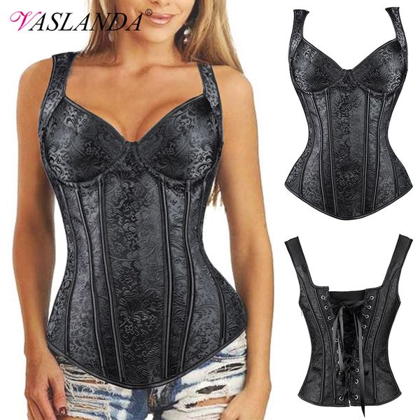 

bustiers & corsets overbust bustier steampunk gothic corset floral jacquard lace up boned waist trainer corselet vest
