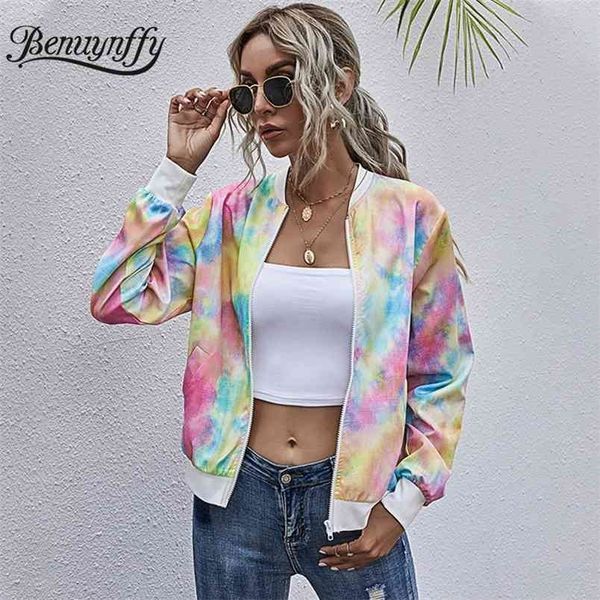 Herbst Harajuku Tie Dye Zip Up Jacke Langarm Frauen Mode Street Style Weibliche Mantel Koreanische Casual Tops Outwear 210510