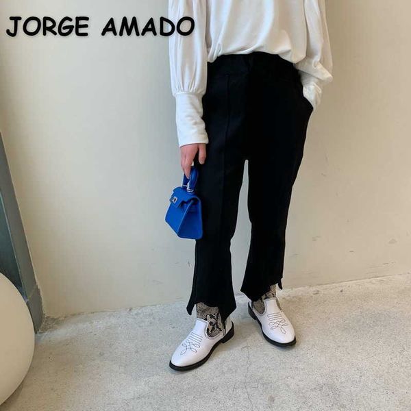 

korean style spring teenagers girls pants split flare bottoms elastic waist black kids clothes e268 210610, Blue