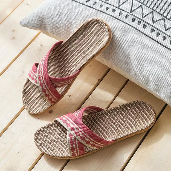 

canvas women men slippers summer woman flats shoes flip-flops home couple flax non-slip beach breathable, Black