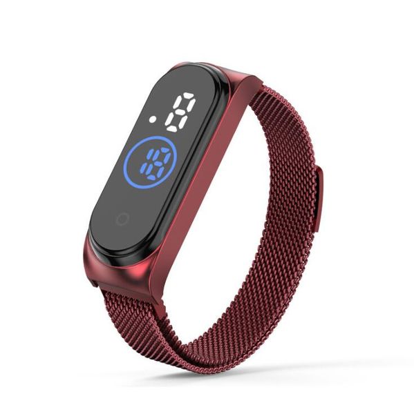 

led women wristwatch touch screen disign watches ladies casual magnetic mesh belt electronic digital waterproof outdoor watch for gift, Slivery;brown