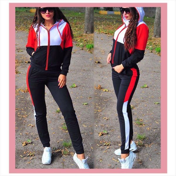 

fashion sportswear striped hooded womenpant zipper sweatshirt tracksuit plus size club outfits matching autumn clothes, White