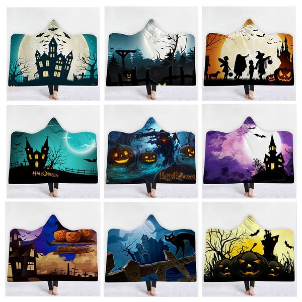 

child adults blanket sherpa fleece home warm hooded blankets happy halloween evil witchers castles wearable children kids gift
