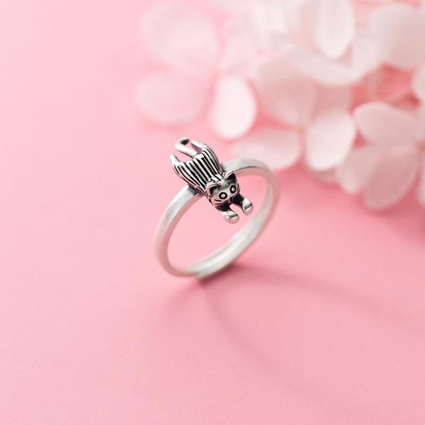 

cluster rings miqiao adjustable 925 sterling silver cat ring jewelry for women female cute vintage thai fun fashion love gift 2021, Golden;silver