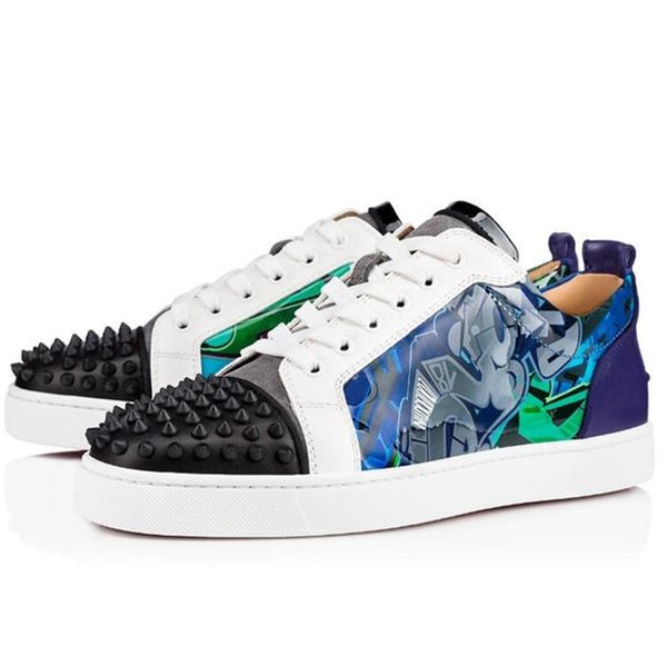 

dress shoes brand-new low junior spikes red bottom sneakers shoe graffiti patent leather round-toe casual outdoor studs wedding party, Black