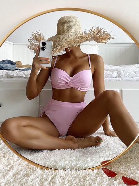 

plain push up high waisted bikini swimsuit m4kr#, White;black