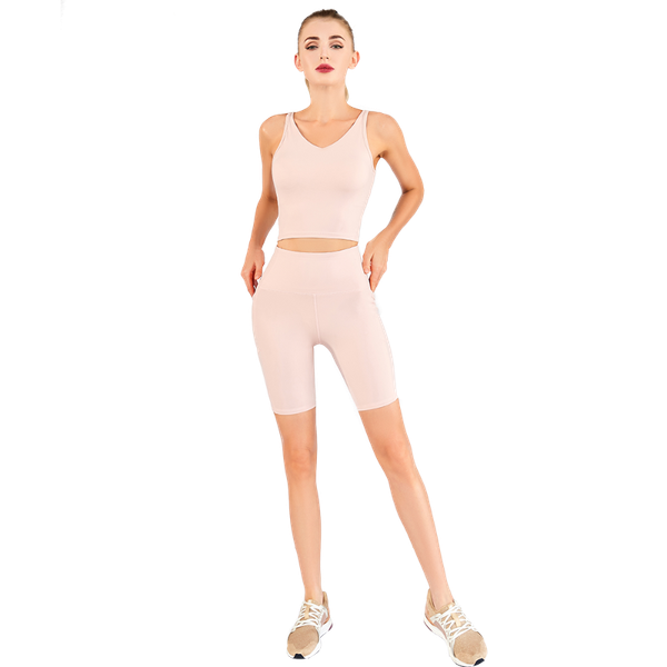 

gym clothing women sports suits bra and shorts with pockets quick dry yoga dancing tennis golf train fitness outfit, White;black