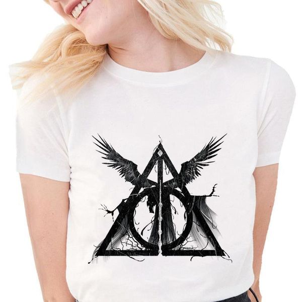 

fashion three brothers tale womens t shirt deathly hallows design print slim casual cotton white s584