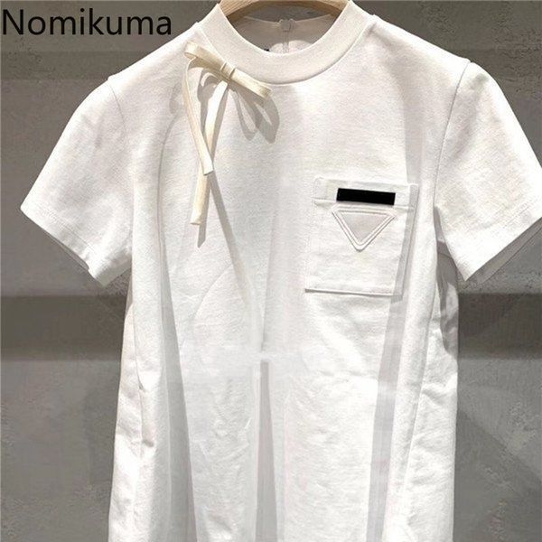 

nomikuma graphic t shirts spring sumemr short sleeve tee bowknot causal o-neck women tshirt mujer camisetas 6g113 210427, White