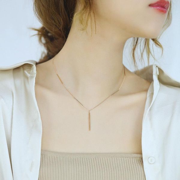 

pendant necklaces personalized bar with clavicle chain sweater simple long vertical style, Silver